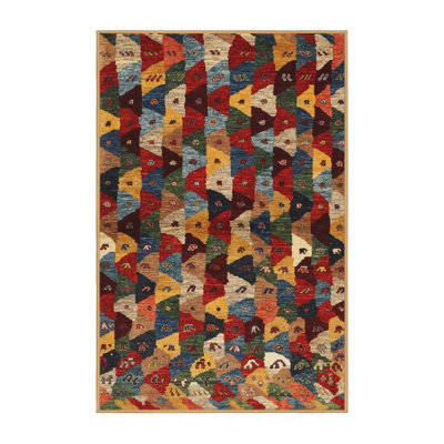 Tapis gris/beige/rouge contemporain
