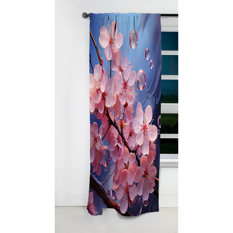 Tia - Rideau occultant floral à motif de cerisier en fleurs - 1 panneau, L 52 po x L 108 po