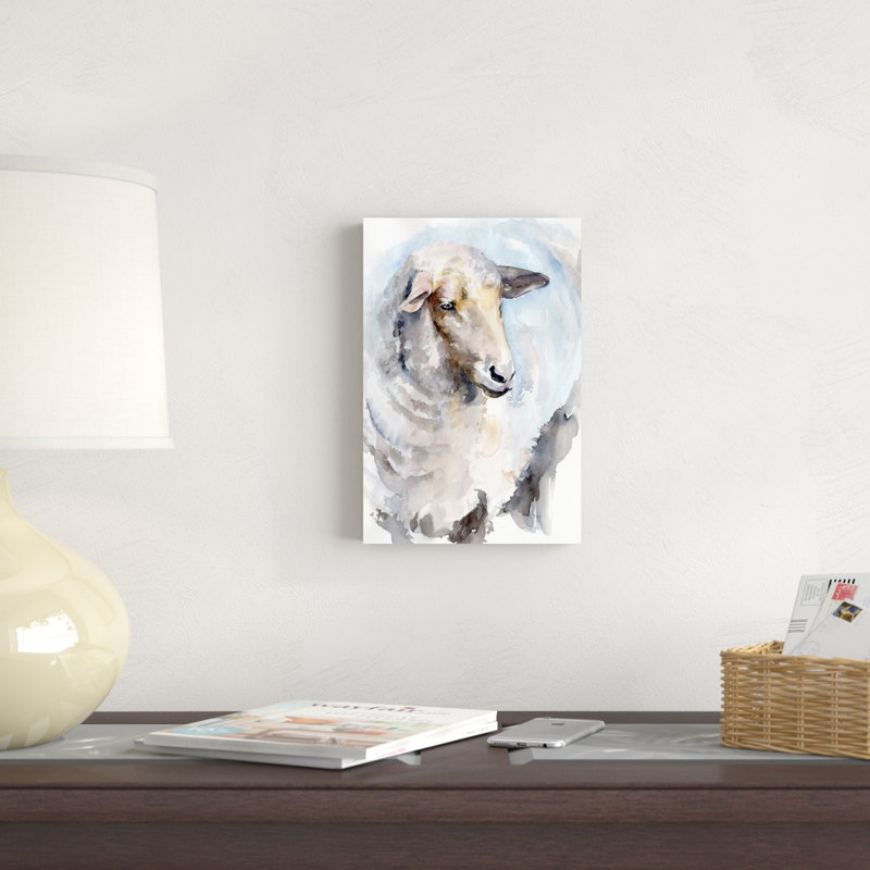 Aquarelle de moutons I, H 12 po x l 8 po