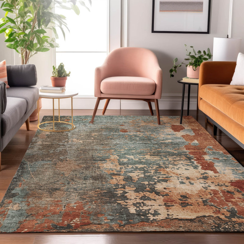 Tapis abstrait lavable à la machine de qualité supérieure Mehara AMF1702, Rectangle 10 pi x 14 pi