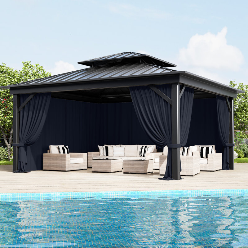 4-Panels Sidewall Curtains For Gazebo, Only Curtains, 78.74" H x 192" W x 144" D, Navy Blue