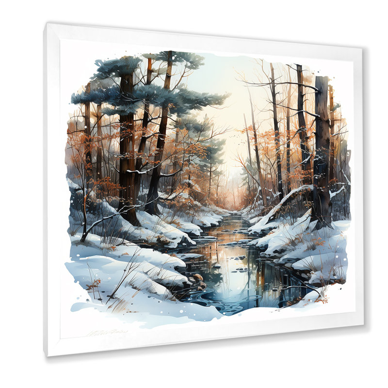 «River in Forest Winter Scenery I», reproduction sur toile, Cadre simple blanc, H 36 po x l 36 po x P 1,5 po