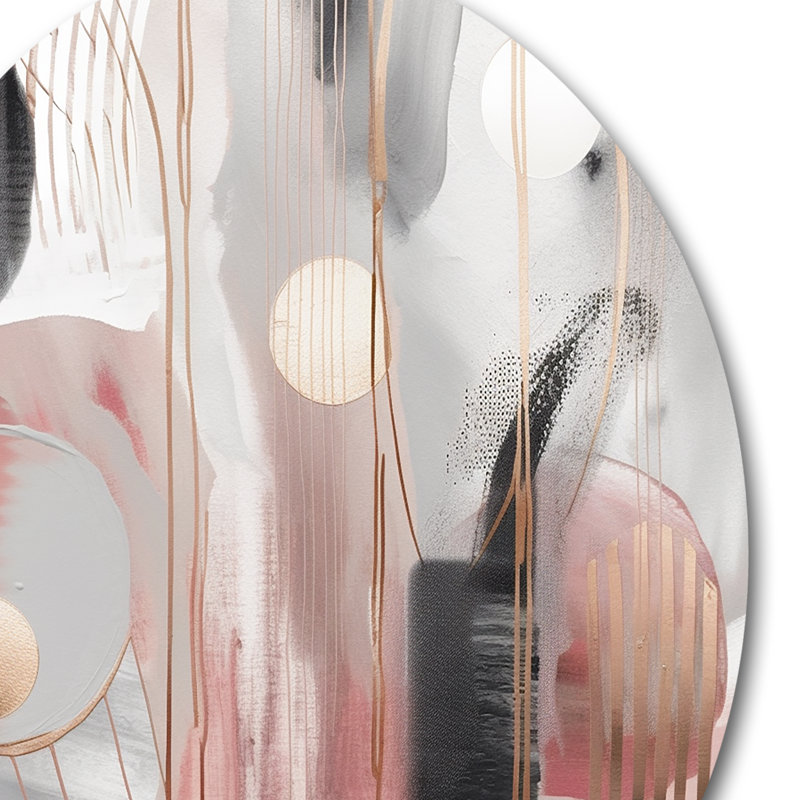 «Rose Rosegold Circle Complexity II - Abstrait moderne, formes transitionnelles, art mural rond en métal