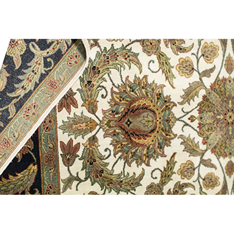 Tapis ivoire et noir noué à la main de haute qualité