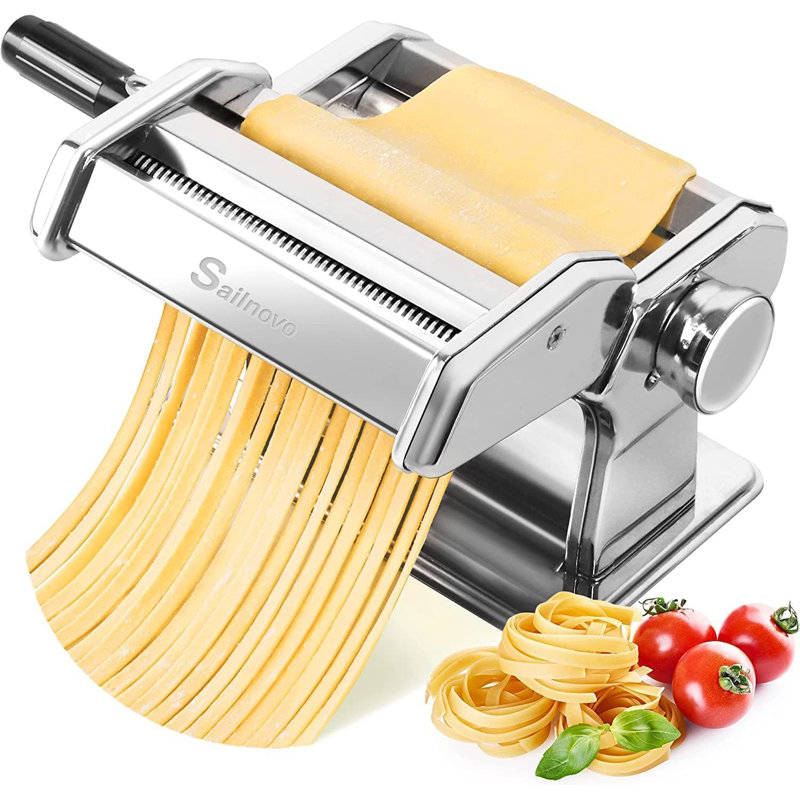 Machine à pâtes manuelle 7 réglages d'épaisseur pour les peaux de spaghetti, fettuccini, lasagne et boulette, Rouge