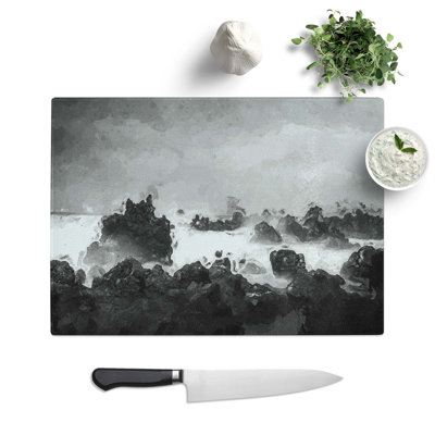 Tempered Glass Waves Against the Rock in Abstract Chopping Board