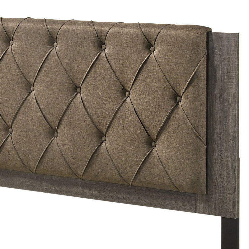Lit EK Avantika en tissu et finition chêne gris rustique