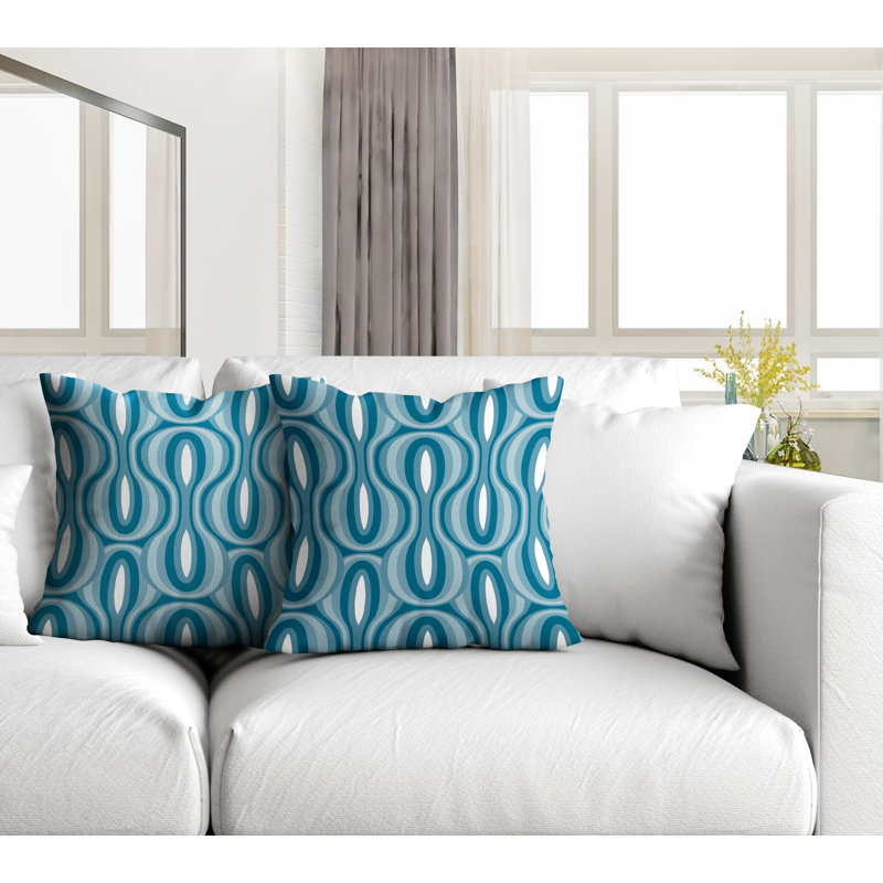 Coussin décoratif intérieur / extérieur Ikat, L 19 po x H 19 po, Turquoise