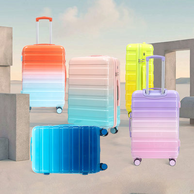 20 po / 24 po / 28 po 3 pièces / ensemble dans une valise à roulettes pivotantes pour PC, valise de transport, avec dégradé de couleurs et serrure à combinaison (bleu + rose)