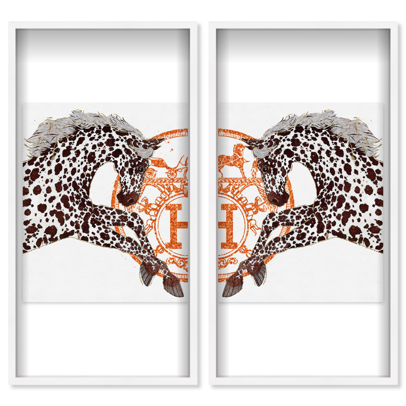 Oliver Gal Appaloosa Duo Horses - Luxury Shadowbox Framed Wall Art, White, 31.5" H x 51" W
