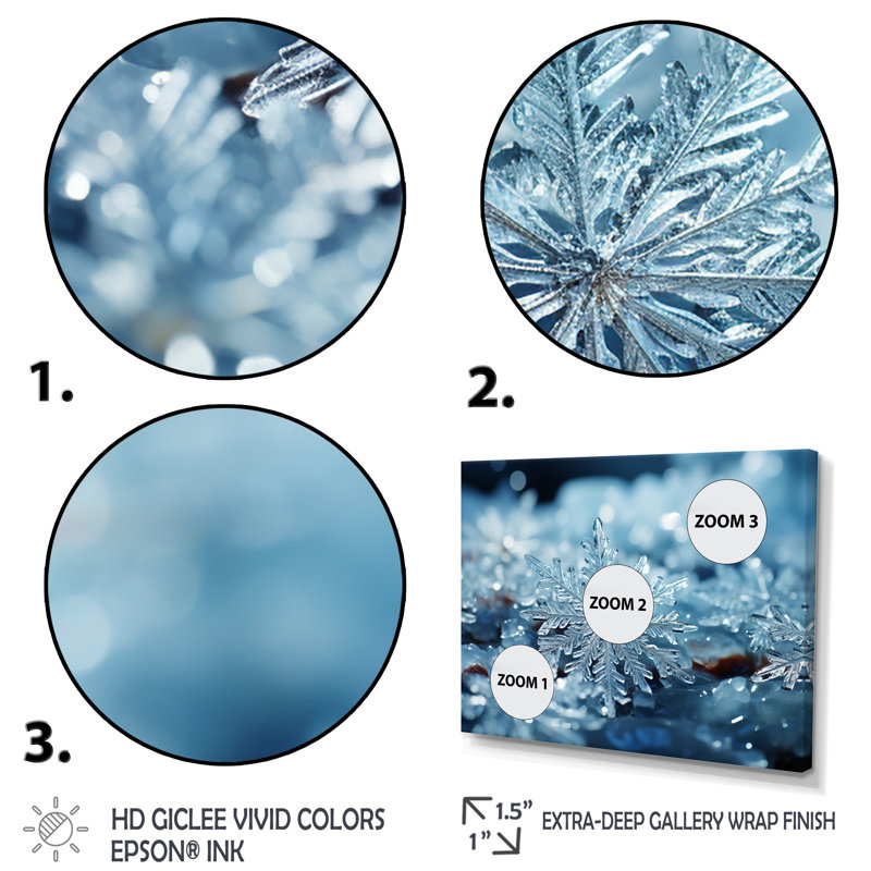«Sunrise Snowflake Tranquility V - Winter Landscape», art mural, Cadre flottant brun, H 16 po x l 32 po x P 1 po