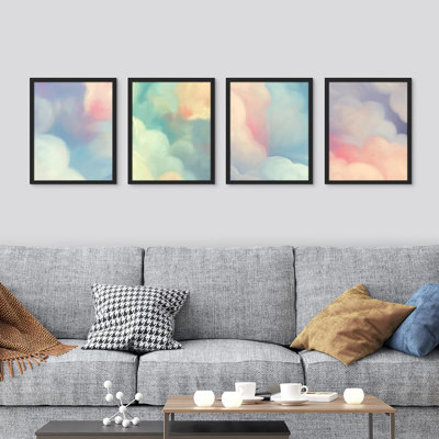 «Watercolor Rainbow Sky Clouds», reproduction encadrée de 4 pièces