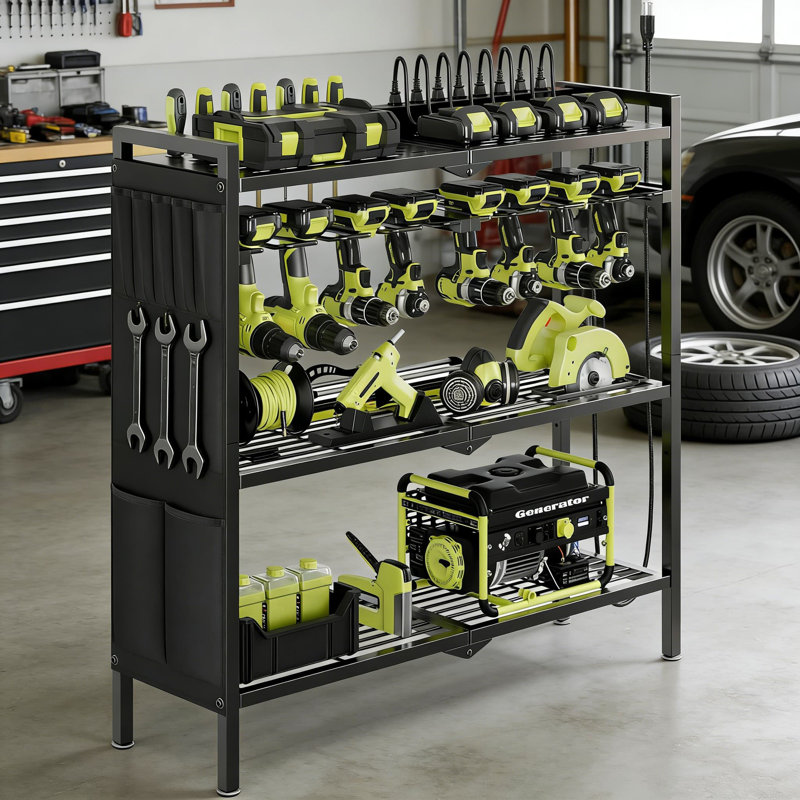 Chariot mobile robuste pour outils avec station de charge et 8 supports de perceuse pour le garage et le garage