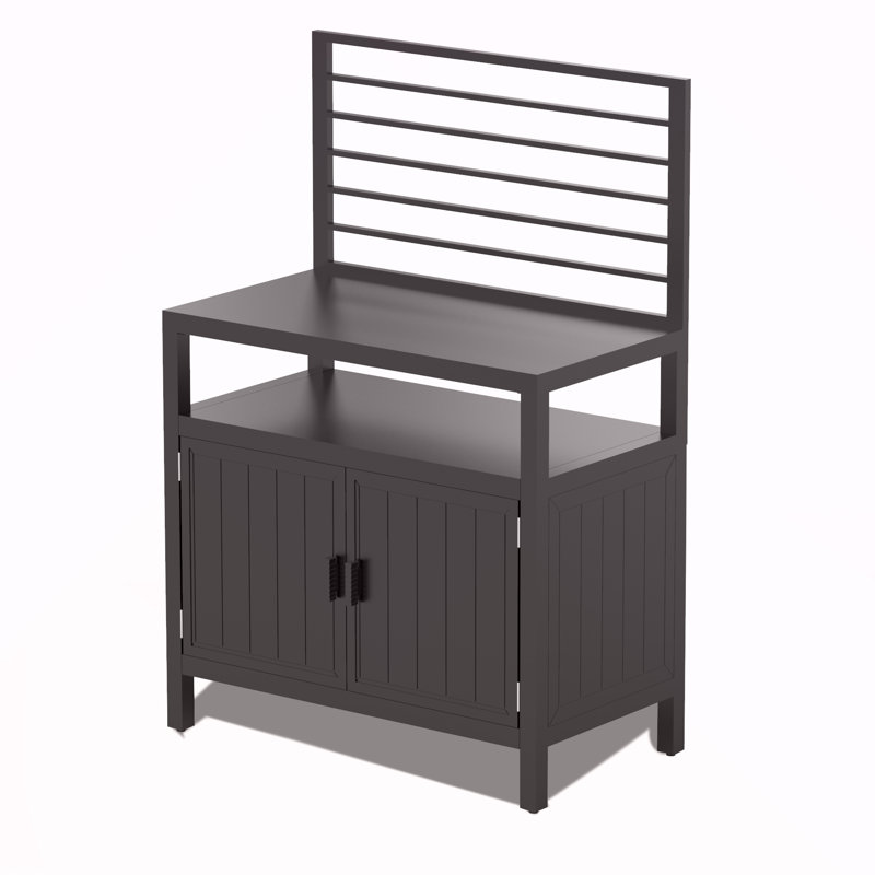 Îlot de cuisine extérieur avec rangement, îlot de rangement en aluminium avec fixation murale, armoire de rangement pour barbecue autoportante avec housse de protection pour barbecue, terrasse, patio, cour arrière