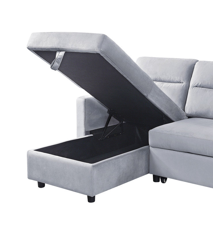 Canapé-lit modulaire réversible en velours de 81,5 po avec méridienne de rangement et poche latérale, Velours gris clair