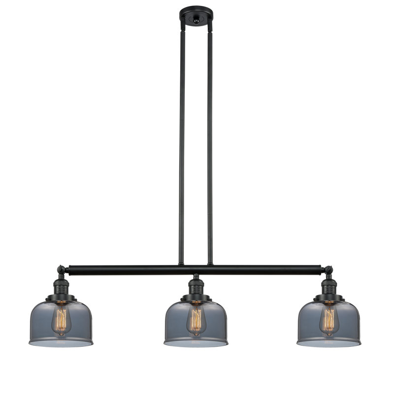 Jebediah 3-Light Metal Kitchen Island Pendant with Glass Shades, Matte Black, No Bulb Included, Plated Smoked