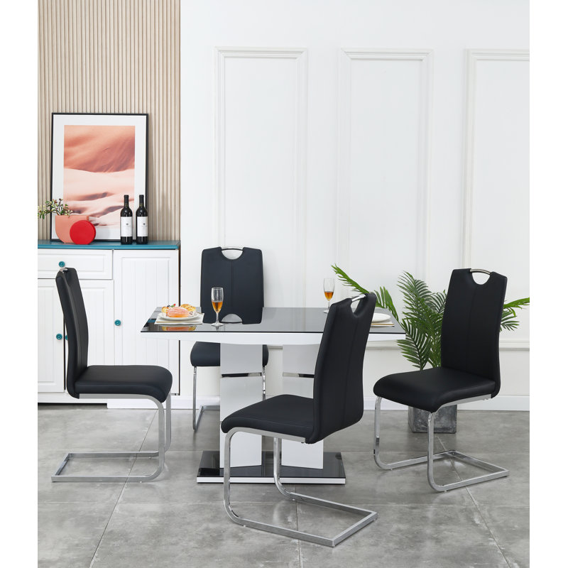 Mousoulita 4 - Person Dining Set, Black, Black