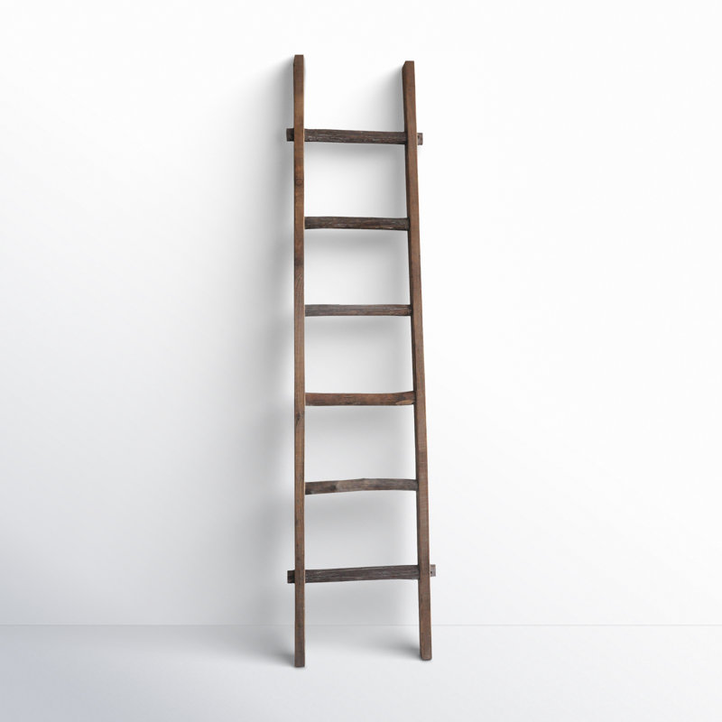 Decorative Wooden Ladder Storage for Living Room and Home Decor - Modern Wall Leaning Ladder Accent for Blanket Rack and Multi-Use Storage - 76"