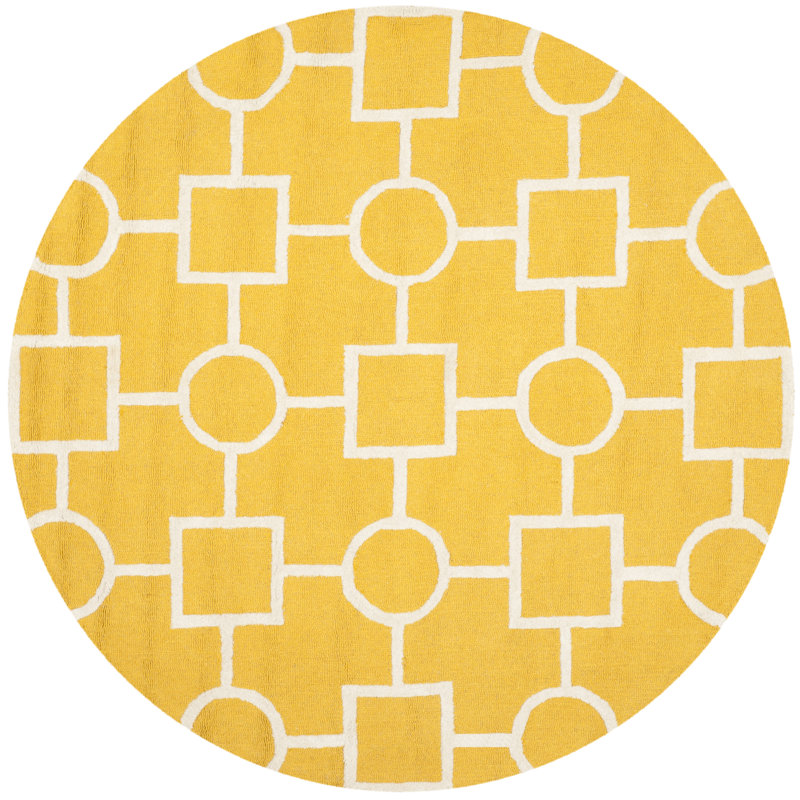 Gold and Ivory Hand-Tufted Wool Geometric 6' x 9' Rug