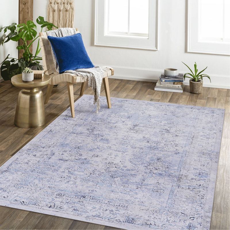 Area Rug, Washable Rug, Low-Pile, Non-Slip, Non-Shedding, Foldable, Kid & Pet Friendly - Area Rugs For Living Room, Bedroom, Kitchen (Blue/Cream)