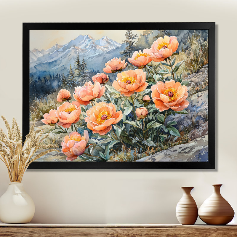 Grannia pivoines dans le col de montagne - pivoines, art mural, Reproduction encadrée d'une seule photo, H 30 po x l 40 po
