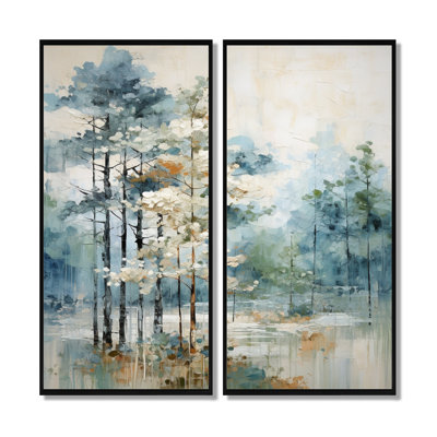 Pine Tree Enchanted Forest - Tree Pine Canvas Art, Green Floral Wall Art 2 Piece