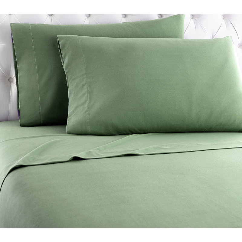 Ensemble de draps à poche profonde en microflanelle® de couleur unie, Saule