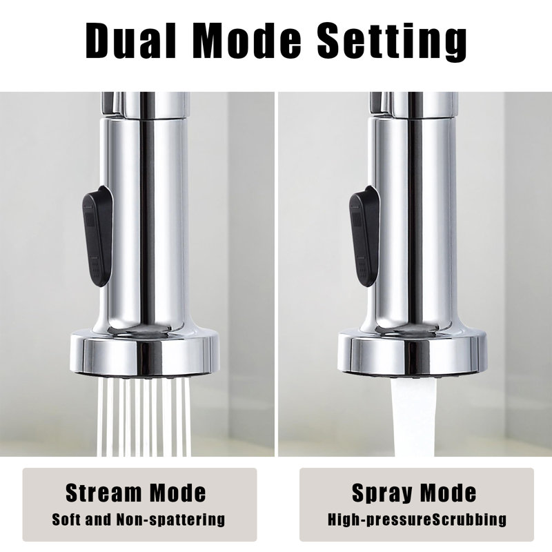 Single Handle Pull-Down Spray Kitchen Faucet - Dual Mode Setting, 1 Or 3 Hole Kitchen Sink Faucet., Chrome