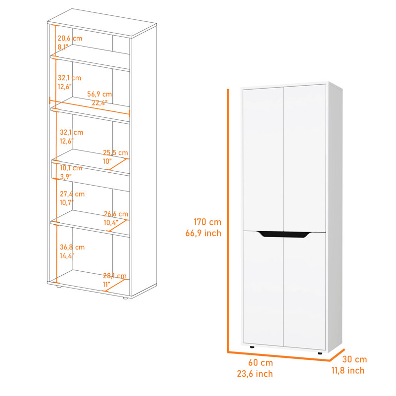 5-Shelf Kitchen Pantry, White Finish - Two Cabinets For Practical Arrangement Pantry With 5 Shelves And Efficient Organization