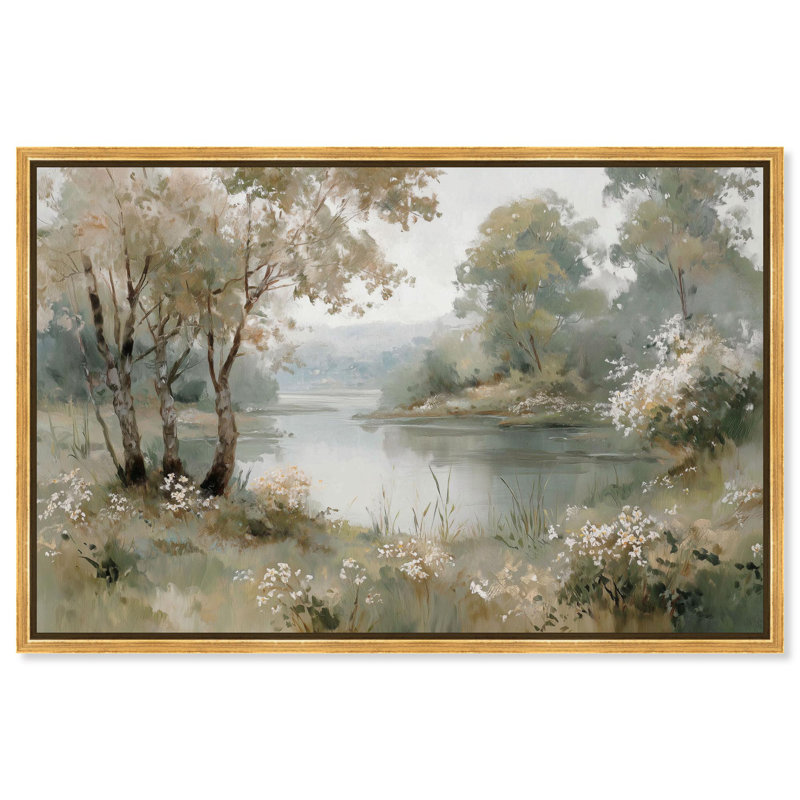 Ethereal Lakeside I Canvas Print Vintage Wall Decor by Art Remedy, Gold Frame, 54 x 36, Gold Frame, 37" H x 55" W
