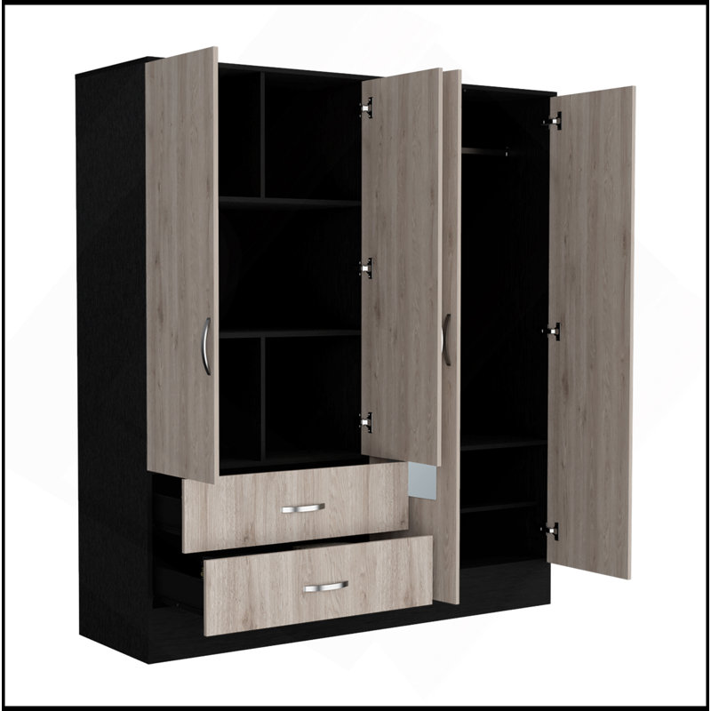Armoire Ron, Bedroom, Black / Light Grey
