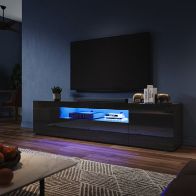 Caelainn High Gloss TV Stand & TV Cabinet, 1 Flip Door, 2 Side Doors, RGB Remote, 15W, Fits 60" TV