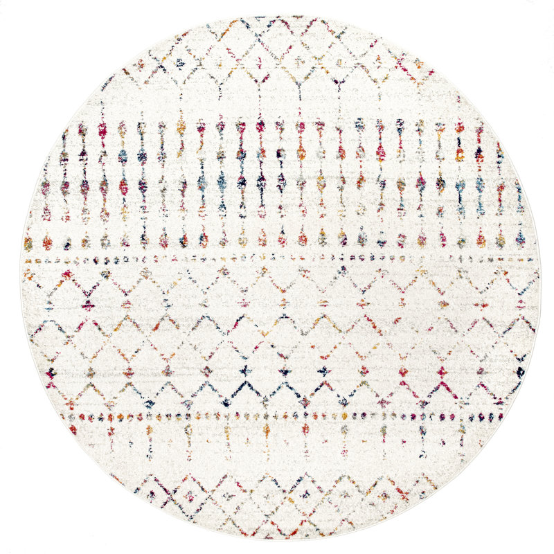 Tapis multicolore à motif marocain tissé à la machine Performance Amanti, Rond 4 pi