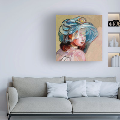 Art mural sur toile tendue - "Marisot Bonnett Girl" Howie Green pour décoration de salon, de chambre à coucher ou de bureau - 24 x 24