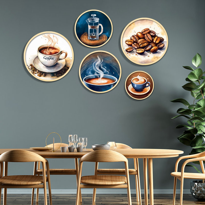 Elegant 5-Piece Decorative Framed MDF Painting Set, 17.1 x 17.1 inches & 14.6 x 14.6 inches & 12.2 x 12.2 inches & 10.2 x 10.2 inches & 7.1 x 7.1 inches | 100% Solid Wood Frames, Perfect for Home Décor & Gallery Walls