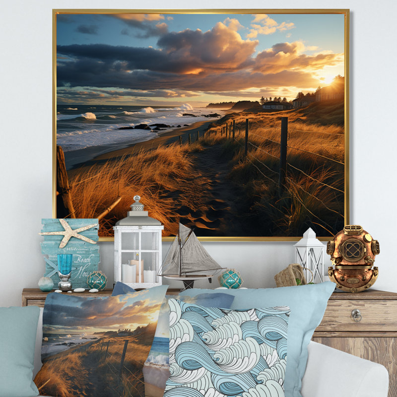 Superbe paysage côtier IV sur toile, Cadre doré à une seule photo, H 16 po x l 32 po x P 1 po
