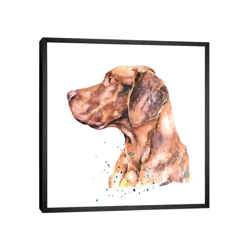 Vizsla The Thinker - Painting on Canvas, 45.72 cm H x 45.72 cm W, Black Framed