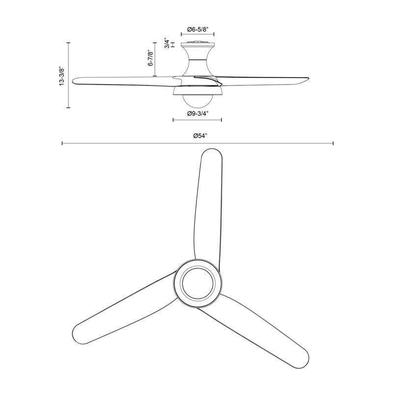 Ventilateur de plafond standard à DEL à 3 pales de 54 po avec télécommande et ensemble d'éclairage inclus Rubio, Blanc