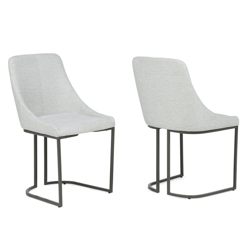 Chaises recouvertes de tissu gris incurvé 2 pièces avec structure en métal robuste, parfaites pour la salle à manger et le salon