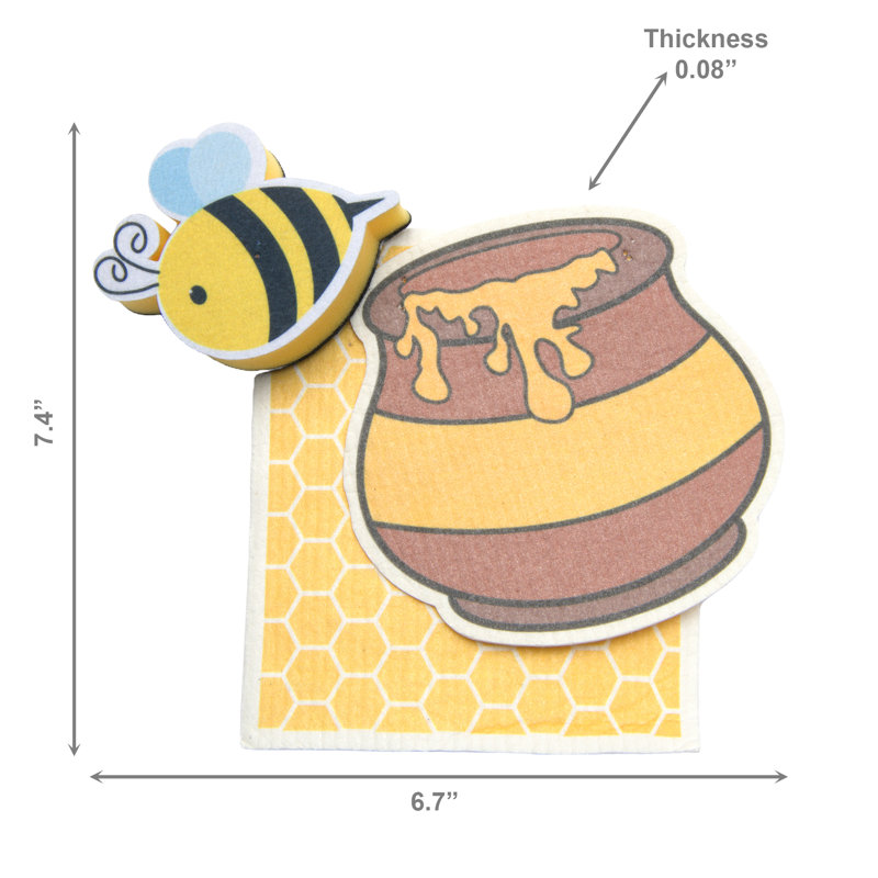 Marlee 3Pc Cleaning Set Dish Cloth & Sponge Honey Bee - Set Of 6