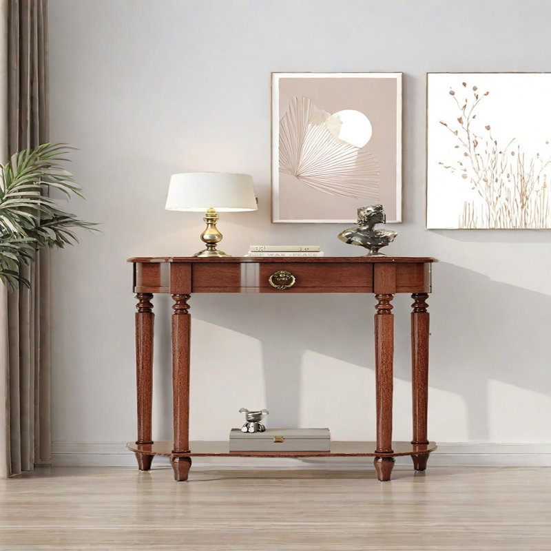 Multi Functional Solid Wood Console Table, Tan, 35.43" H x 47.24" W x 11.81" D