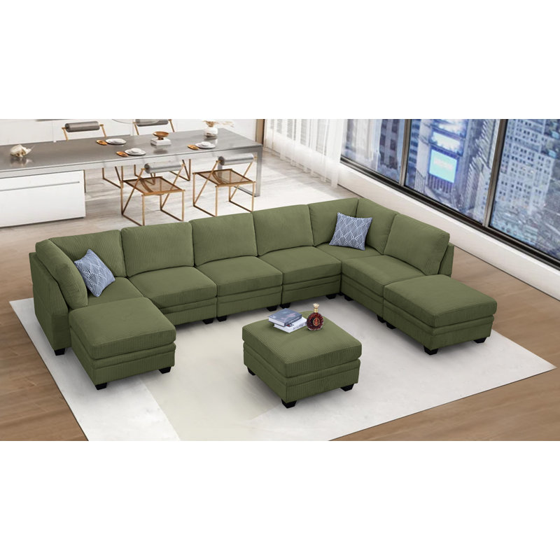 Corduroy U-Shaped Sectional Right Hand Facing, Olive Corduroy