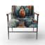 Fauteuil d'appoint rembourré géométrique bleu et orange Boho Pottery II-1806106306