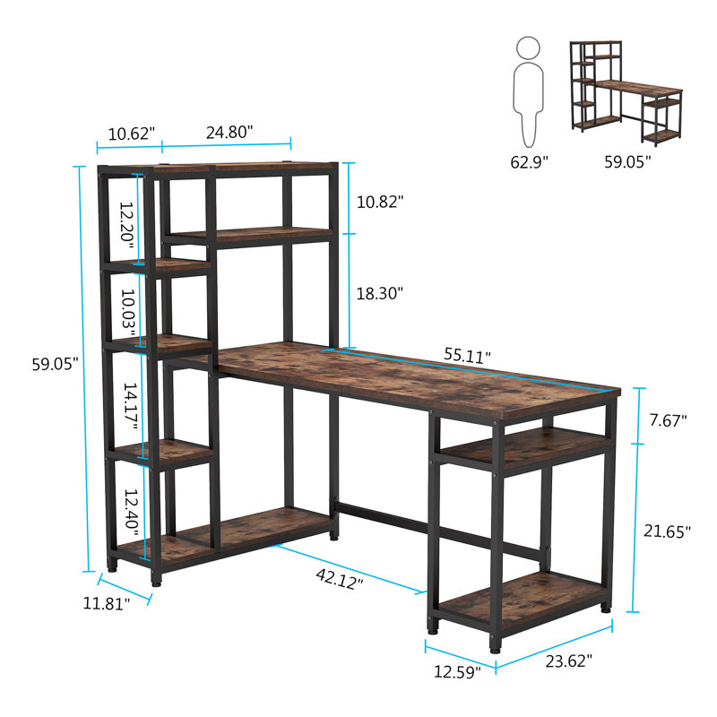 Bureau réversible avec huche Headen, Brun rustique