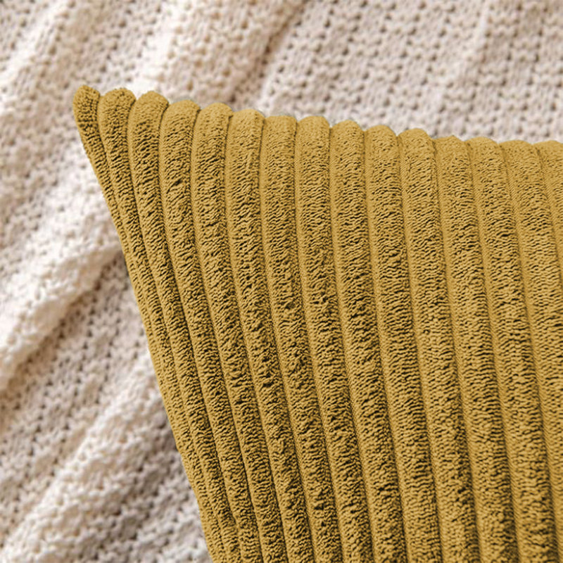 Striped Heavy Crushed Velvet Cushion Cover (Set Of 2) , Ochre