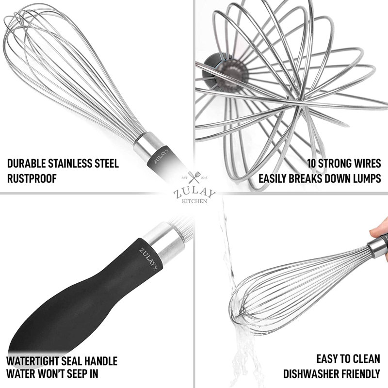 Zulay 12-Inch Stainless Steel Whisk - Balloon Wisk Kitchen Tool with Soft Silicone Handle Thick Durabl