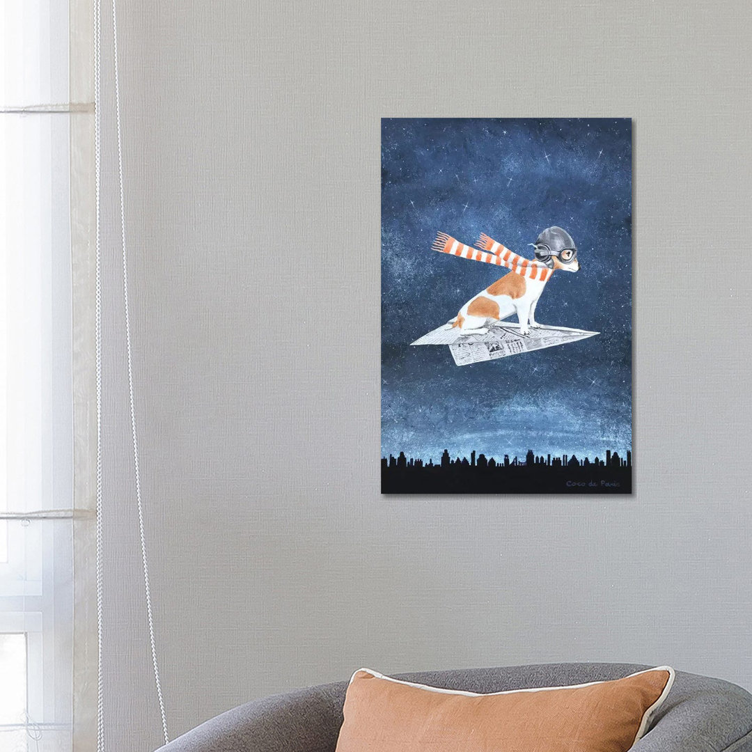 Jack Russell On A Paper Plane by Coco De Paris - Wrapped Canvas Graphic Art