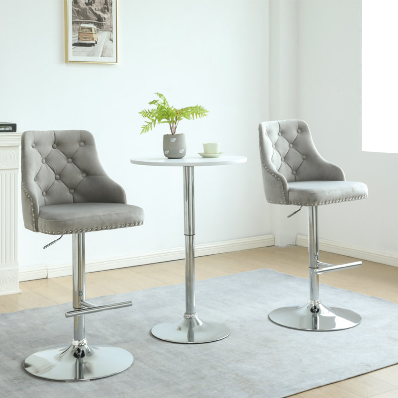 Cano Swivel Upholstered Adjustable Height Counter Stool, Light Grey