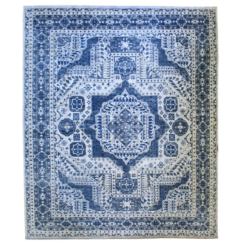 Mamluk One-of-a-Kind 12'4" X 15'2" New Age Wool Area Rug Blue