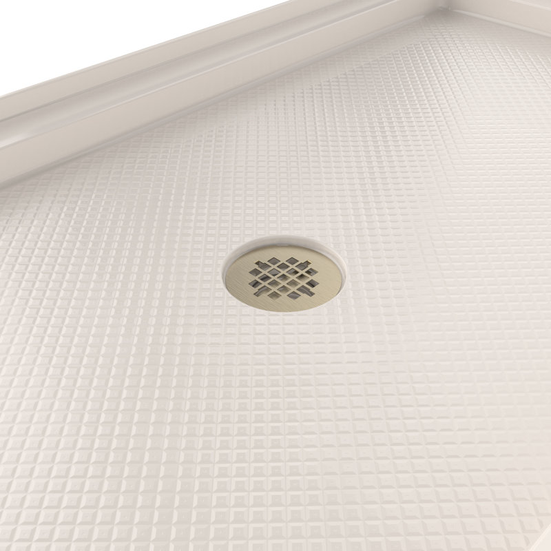 DreamLine SlimLine 36 inch D x 60 inch W x 2 3/4 inch H Single Threshold Biscuit Alcove Shower Base with 2 inch Brushed Brass Center Round Drain